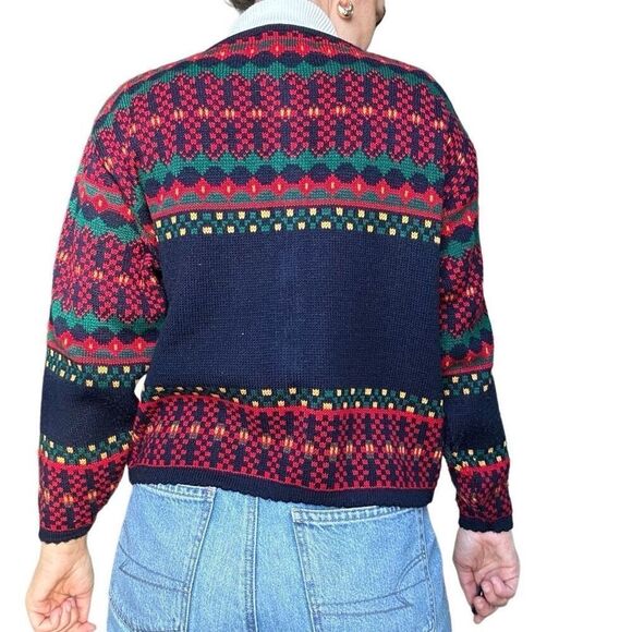 Vintage Tally Ho Cardigan Sweater Blue Multi Red Scottie Dog Women Size Medium - Picture 5 of 7